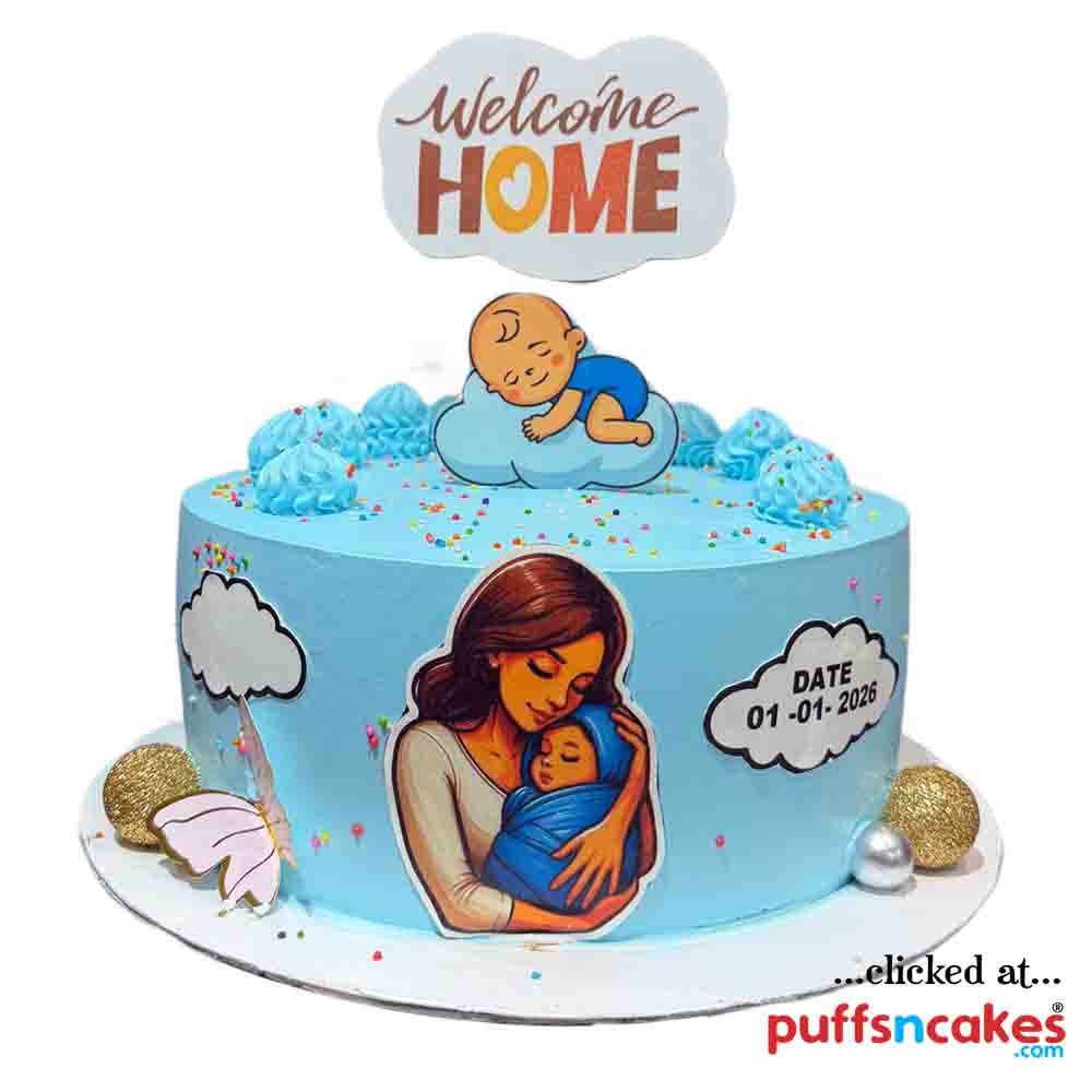 (2528) Welcome Home Baby Theme Cream Cake